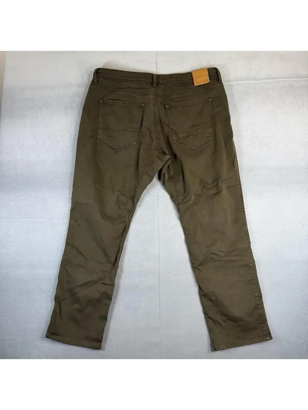 DUER N2X Relaxed Fit Pants Mens 38x28* Green Olive Chino 5 Pocket Casual Stretch